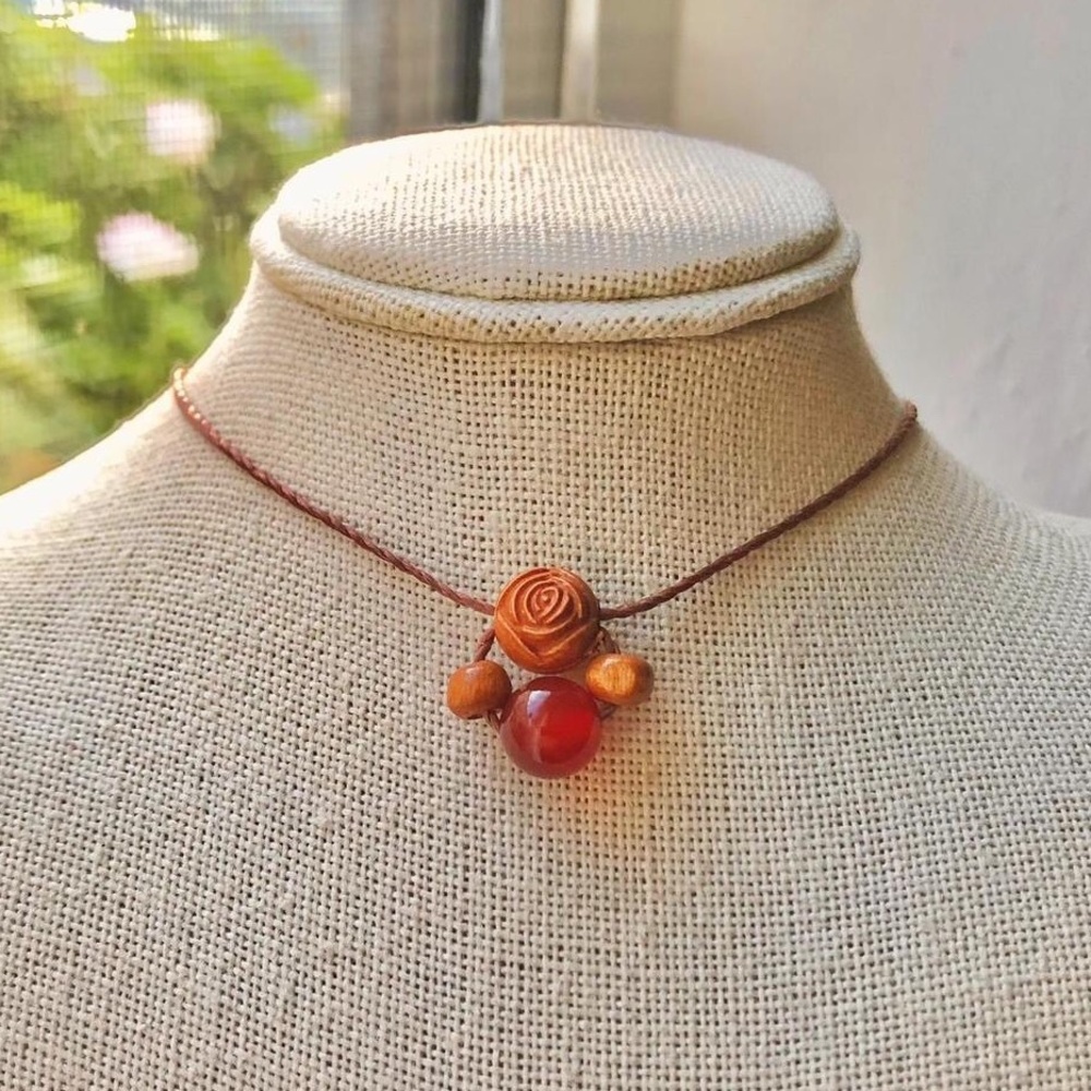 Rustic Coquette ୨ৎ Carnelian Beaded (Brown) Necklace/Choker